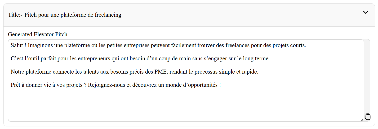 Example of French Elevator Pitch